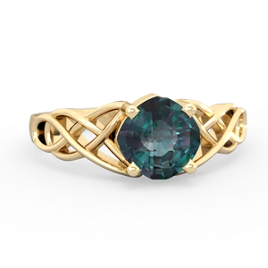 Alexandrite Checkerboard Cushion Celtic Knot 14K Yellow Gold ring R5000