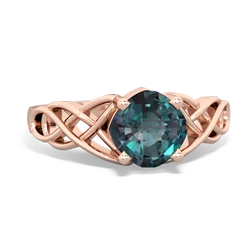 Alexandrite Checkerboard Cushion Celtic Knot 14K Rose Gold ring R5000