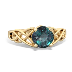 Alexandrite Checkerboard Cushion Celtic Knot 14K Yellow Gold ring R5000