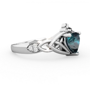 Alexandrite Claddagh Celtic Knot Diamond 14K White Gold ring R5001