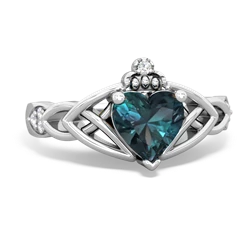 Alexandrite Claddagh Celtic Knot Diamond 14K White Gold ring R5001