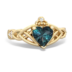 Alexandrite Claddagh Celtic Knot Diamond 14K Yellow Gold ring R5001