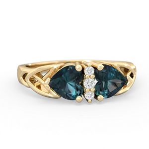 Alexandrite Celtic Knot Double Heart 14K Yellow Gold ring R5040