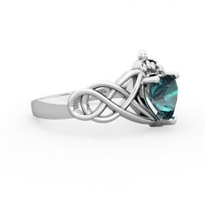 Alexandrite Claddagh Celtic Knot 14K White Gold ring R2367