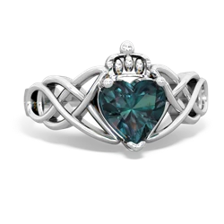 Thumbnail for Lab Alexandrite Claddagh Celtic Knot 14K White Gold ring R2367 - top view
