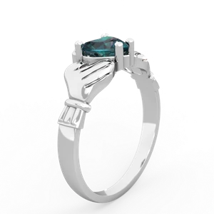 Alexandrite Claddagh Diamond Crown 14K White Gold ring R2372