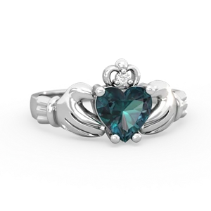 Alexandrite Claddagh Diamond Crown 14K White Gold ring R2372