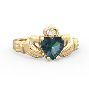 Alexandrite Claddagh Diamond Crown 14K Yellow Gold ring R2372