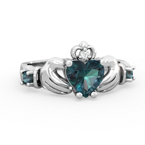 Alexandrite Claddagh Keepsake 14K White Gold ring R5245
