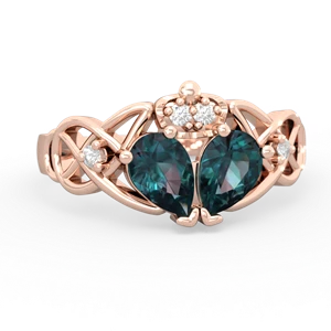 Alexandrite 'One Heart' Celtic Knot Claddagh 14K Rose Gold ring R5322