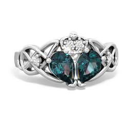 Alexandrite Two Stone Claddagh 14K White Gold ring R5322