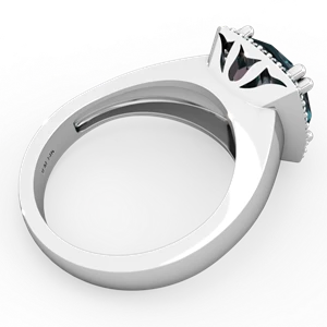 Alexandrite Halo Cocktail 14K White Gold ring R2544