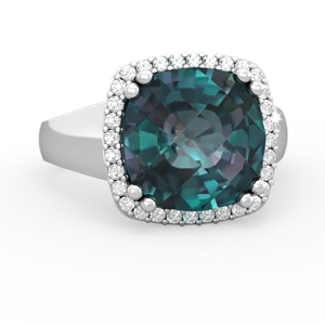 Alexandrite Halo Cocktail 14K White Gold ring R2544