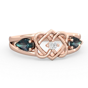 Alexandrite Hearts Intertwined 14K Rose Gold ring R5880
