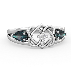 Alexandrite Hearts Intertwined 14K White Gold ring R5880
