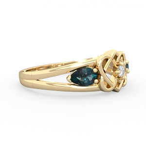 Alexandrite Hearts Intertwined 14K Yellow Gold ring R5880