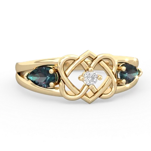 Alexandrite Hearts Intertwined 14K Yellow Gold ring R5880