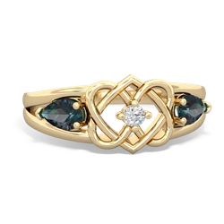 Alexandrite Hearts Intertwined 14K Yellow Gold ring R5880