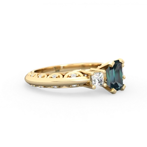 Alexandrite Art Deco Diamond 7X5 Emerald-Cut Engagement 14K Yellow Gold ring R20017EM