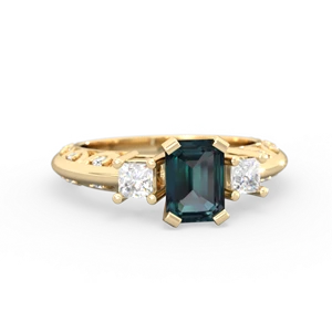 Alexandrite Art Deco Diamond 7X5 Emerald-Cut Engagement 14K Yellow Gold ring R20017EM