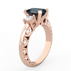 Alexandrite Art Deco Diamond 8X6 Emerald-Cut Engagement 14K Rose Gold ring R20018EM