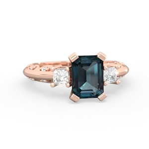 Alexandrite Art Deco Diamond 8X6 Emerald-Cut Engagement 14K Rose Gold ring R20018EM