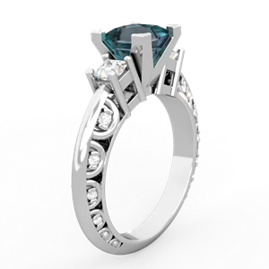 Alexandrite Art Deco Diamond Engagement 6Mm Princess 14K White Gold ring R2001
