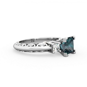 Alexandrite Art Deco Diamond Engagement 6Mm Princess 14K White Gold ring R2001