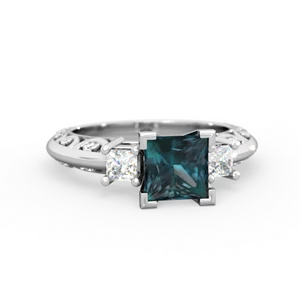 Alexandrite Art Deco Diamond Engagement 6Mm Princess 14K White Gold ring R2001