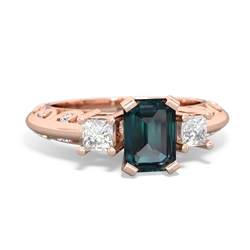 Alexandrite Art Deco Diamond 7X5 Emerald-Cut Engagement 14K Rose Gold ring R20017EM