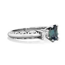 Alexandrite Art Deco Diamond 7X5 Emerald-Cut Engagement 14K White Gold ring R20017EM