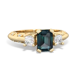 Alexandrite Art Deco Diamond 7X5 Emerald-Cut Engagement 14K Yellow Gold ring R20017EM