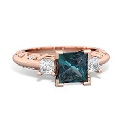 Alexandrite Art Deco Diamond Engagement 6Mm Princess 14K Rose Gold ring R2001