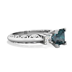 Alexandrite Art Deco Diamond Engagement 6Mm Princess 14K White Gold ring R2001