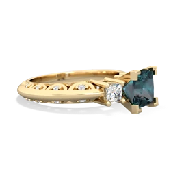 Alexandrite Art Deco Diamond Engagement 6Mm Princess 14K Yellow Gold ring R2001