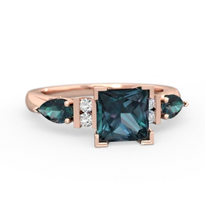 Alexandrite 6Mm Princess Eternal Embrace Engagement 14K Rose Gold ring C2002