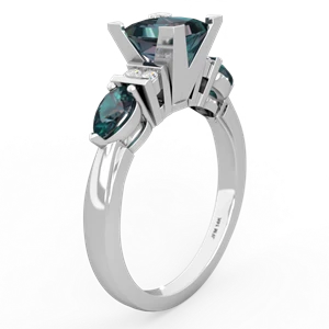 Alexandrite 6Mm Princess Eternal Embrace Engagement 14K White Gold ring C2002