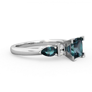 Alexandrite 6Mm Princess Eternal Embrace Engagement 14K White Gold ring C2002