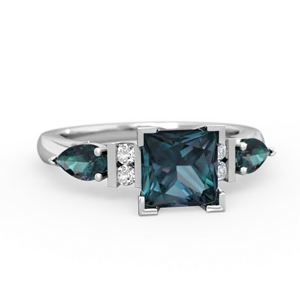 Alexandrite 6Mm Princess Eternal Embrace Engagement 14K White Gold ring C2002