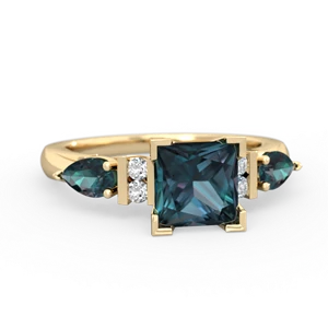 Alexandrite 6Mm Princess Eternal Embrace Engagement 14K Yellow Gold ring C2002