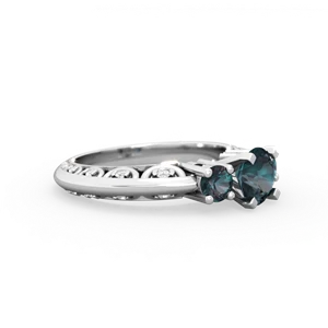 Alexandrite Art Deco Eternal Embrace Engagement 14K White Gold ring C2003