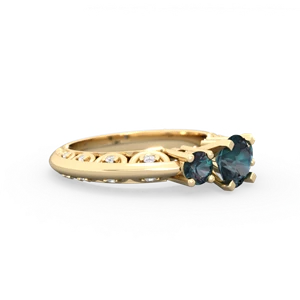 Alexandrite Art Deco Eternal Embrace Engagement 14K Yellow Gold ring C2003
