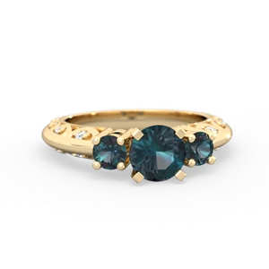 Alexandrite Art Deco Eternal Embrace Engagement 14K Yellow Gold ring C2003