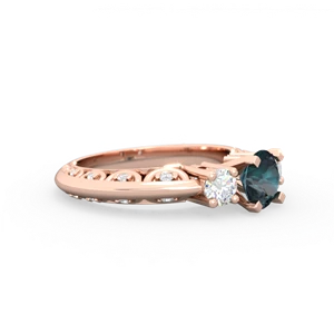 Alexandrite Art Deco Diamond 6Mm Round Engagment 14K Rose Gold ring R2003