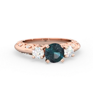 Alexandrite Art Deco Diamond 6Mm Round Engagment 14K Rose Gold ring R2003