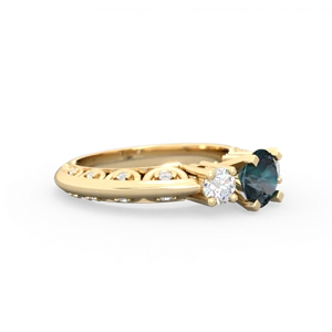 Alexandrite Art Deco Diamond 6Mm Round Engagment 14K Yellow Gold ring R2003