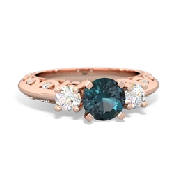 Alexandrite Art Deco Diamond 6Mm Round Engagment 14K Rose Gold ring R2003