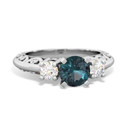 Alexandrite Art Deco Diamond 6Mm Round Engagment 14K White Gold ring R2003