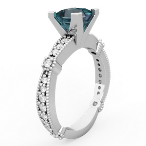Alexandrite Sparkling Tiara 6Mm Princess 14K White Gold ring R26296SQ