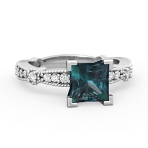 Alexandrite Sparkling Tiara 6Mm Princess 14K White Gold ring R26296SQ